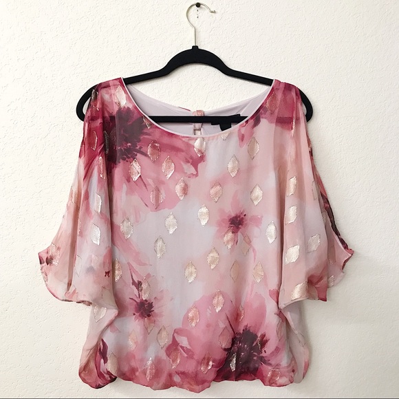 White House Black Market Tops - White House Black Market Pink Floral Silk Blouse